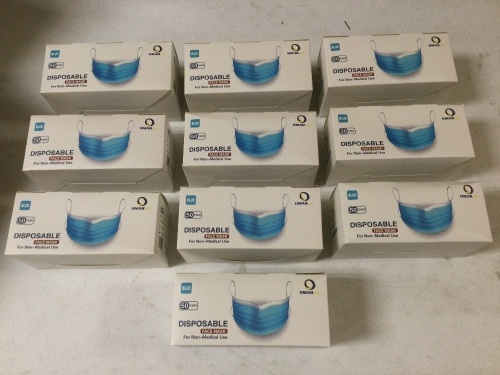 Lot of (10) New 50-Packs of Disposable Face Masks - Lot 177