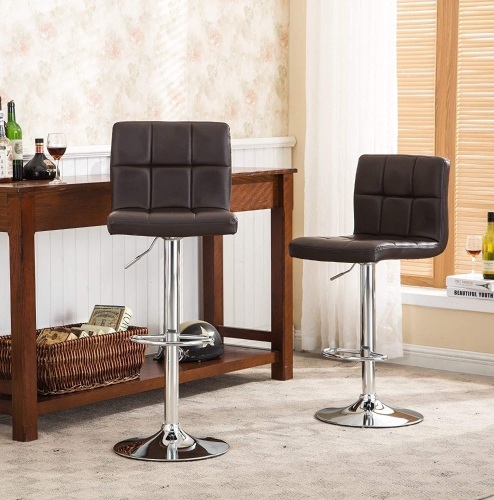Roundhill Furniture Set of 2 Swivel Elegant Leather Modern Adjustable Hydraulic Barstools, Brown. New - Lot 181