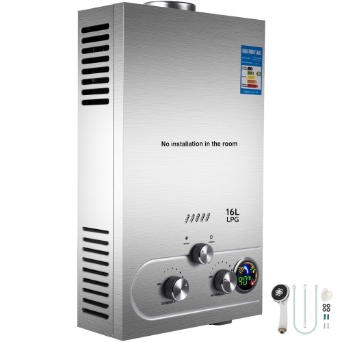 VEVOR 16L Tankless Wall Mounted Propane Water Heater 4.3GPM Stainless Steel with Shower Head Kit - Appears New  - Lot 64