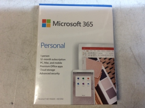 Microsoft 365 Personal 1 Year Subscription for 1 User, Product Key No Disc - New/Unopened - Lot 116