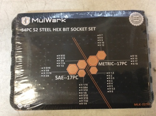 MulWark 34 Piece S2 Steel Hex Bit Socket Set - New - Lot 150