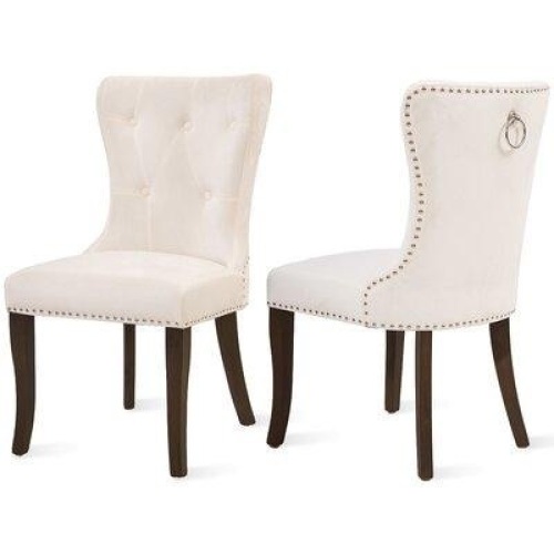 Lot of (2) Tufted Velvet Upholstered Wingback Parsons Chairs in Cream, Set of 2 - Appear New   - Lot 264