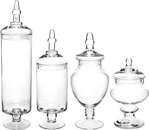 MyGift Large Classic Clear Glass Lid Apothecary Jars, Set of 4 - Appears New   - Lot 273