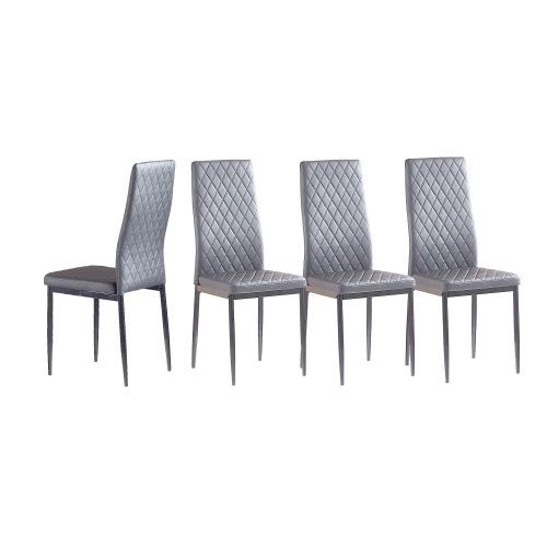Light Gray Modern Minimalist Dining Chairs, Fireproof Leather Sprayed Metal Pipe Diamond Grid Pattern, Set of 4 - Appears New  - Lot 302