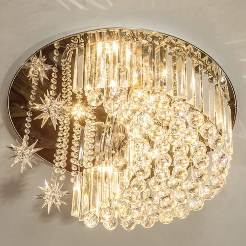 Modern K9 Crystal Moon Star Flush Mount Chandelier Lighting - E-Comm Return, Appears New - Lot 314