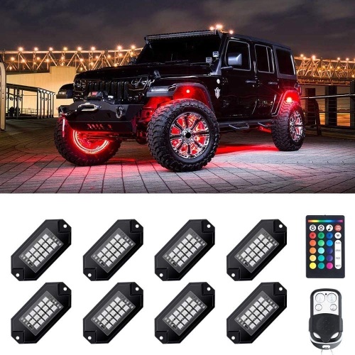 MustWin RGB LED Rock Lights Multicolor Neon Underglow, 8 Pack - Appears New  - Lot 345