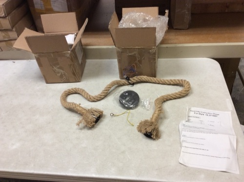 Lot of (2) Industrial Vintage Hemp Rope Pendant Light Fixture, 2 Lights - New  - Lot 373