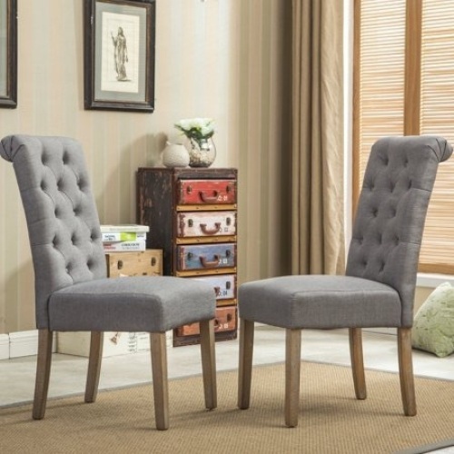 Roundhill Furniture Habit Grey Solid Wood Tufted Parsons Dining Chairs, Set of 2 - Appears New   - Lot 508