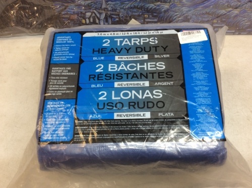 Heavy Duty Reversible Tarps, Blue/Silver, 12' x 16', 2 Pack - New  - Lot 533