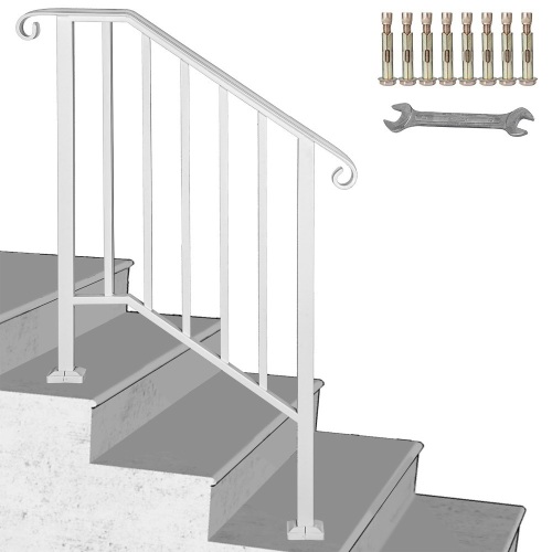 Handrail Picket #2 Railing Fits 2 Or 3 Steps White Iron Matte Villa - Appears New  - Lot 552