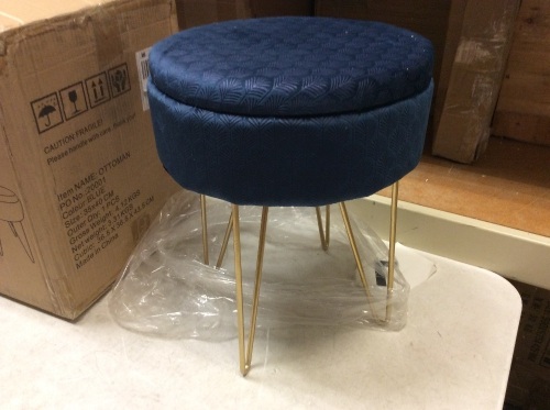 Blue Storage Ottoman with Gold Legs - Appears New  - Lot 602