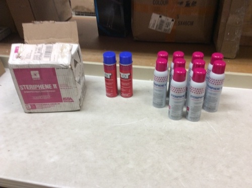 Lot of (10) Spartan Steriphene II  Disinfectant Deodorant Clean Fresh Fragrance Spray & (2) TnT Foaming Disinfectant Cleaner - Appear New  - Lot 816