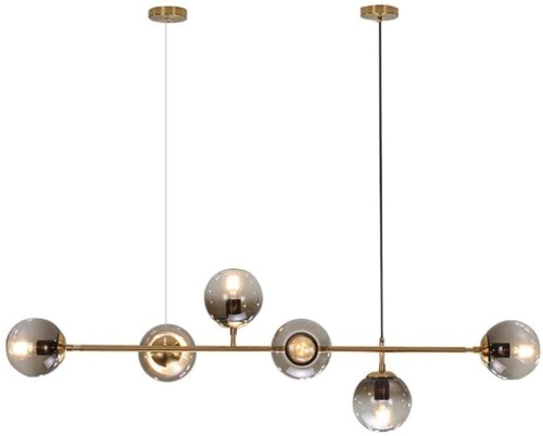 Modo Lighting Mid-Century Modern Ceiling Pendant Chandelier Golden 6 Light Glass Globes - Appears New   - Lot 850