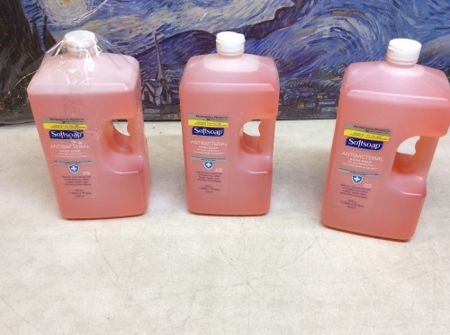 Lot of (3) 1 Gal Softsoap Antibacterial Hand Soap Refill Jugs, 1 Not Completely Full Due to Broken Lid  - Lot 861