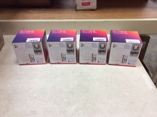 Lot of (4) RGB LED Color Changing Light Bulb, 40W Equivalent, 450LM Dimmable 5W E26 Screw Base, 12 Color Choices, 4 Pack - Appear New  - Lot 952