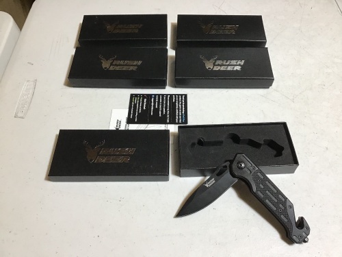 Lot of (5) Rush Deer RG10 Folding Pocket Knife with Clip, Glass Breaker, Seatbelt Cutter - Appear New - Lot 954