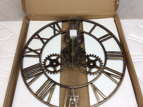 Steampunk Roman Numeral Silent Wall Clock, Gold Metal Frame, 16" - E-Comm Return, Appears New  - Lot 1136