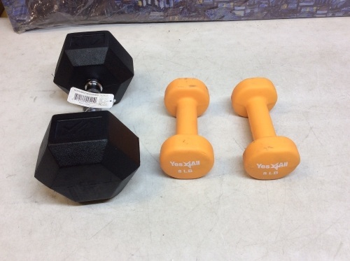Lot of (2) Yes4All 8 Lb Dumbbells & (1) 40 Lb Rubber Hex Dumbbell - Appear New  - Lot 1148