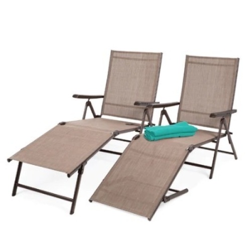 Set of 2 Outdoor Patio Chaise Recliner Lounge Chairs w/ Rust-Resistant Frame 