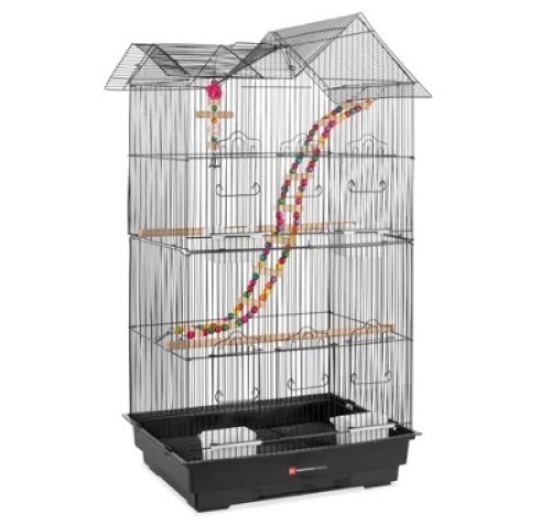 Indoor Outdoor Iron Birdcage w/ Removable Tray, 4 Feeders, 2 Toys - 36in 