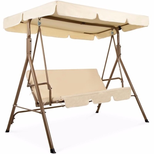3-Person Outdoor Canopy Swing Glider Furniture w/ Cushions, Steel Frame 