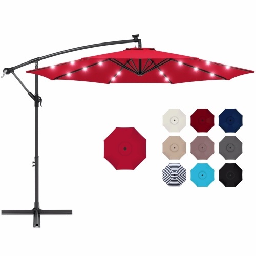 Solar LED Offset Hanging Patio Umbrella w/ Crank Tilt Adjustment - 10ft 