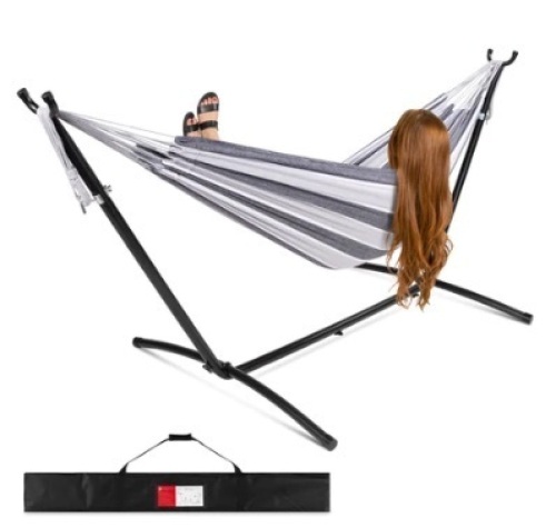 2-Person Brazilian-Style Double Hammock w/ Carrying Bag and Steel Stand 