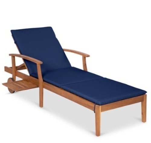 Adjustable Acacia Wood Chaise Lounge Chair w/ Side Table, Wheels - 79x26in  - Lot 647