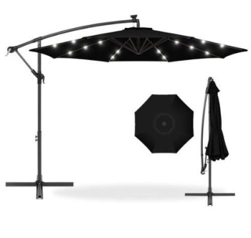Solar LED Offset Hanging Patio Umbrella w/ Crank Tilt Adjustment - 10ft 