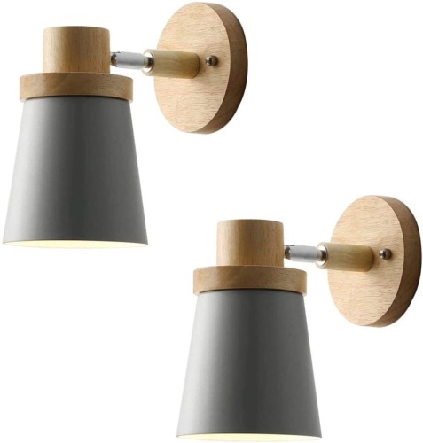 Set of 2 BOKT Wood Bedside Wall Lamps 
