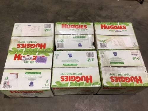 Lot of (6) Boxes of Huggies Natural Care Sensitive Wipes 
