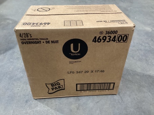 Case of U by Kotex Overnight Maxi Pads 