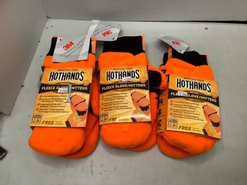 Lot of (3) Hot Hands Fleece Gloves/Mittens, Appears New - Lot 704