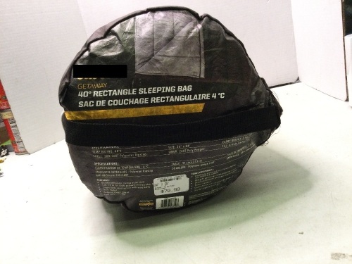 Getaway 40 degree Rectangle Sleeping Bag, Rip in Storage Bag, Ecommerce Return - Lot 198