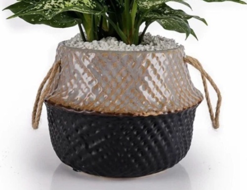 Woven Seagrass Ceramic Planter, Appears New - Lot 95