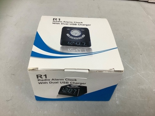Radio Alarm Clock w/ Dual Port USB Charger, Powers Up, Appears New - Lot 699