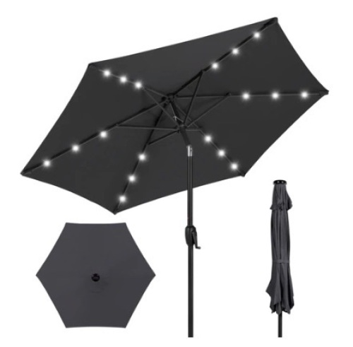 Outdoor Solar Patio Umbrella, 7.5ft, Gray - Lot 226
