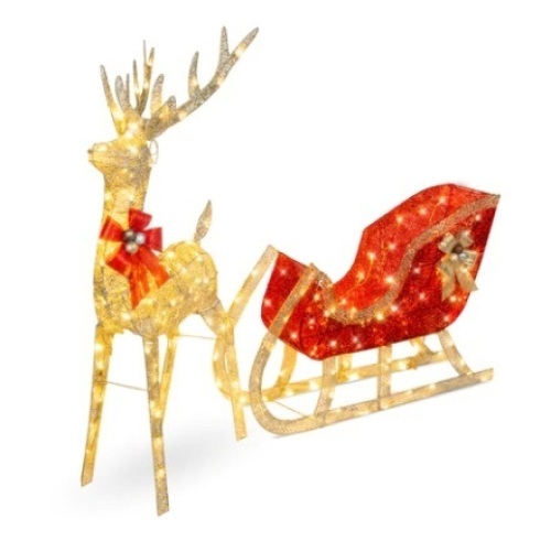Lighted Christmas Reindeer & Sleigh Outdoor Decor Set - Lot 233