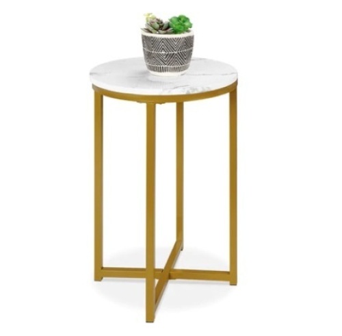Round Coffee Side Table w/ Faux Marble Top - Lot 259
