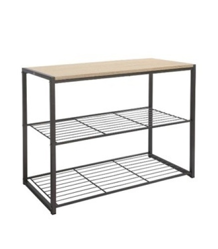 3 Tier Shoe Rack Black Metal with Natural Wood, Appears New - Lot 292