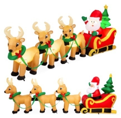 Lighted Inflatable Santa Claus & Reindeer Christmas Decoration, 9ft - Lot 300