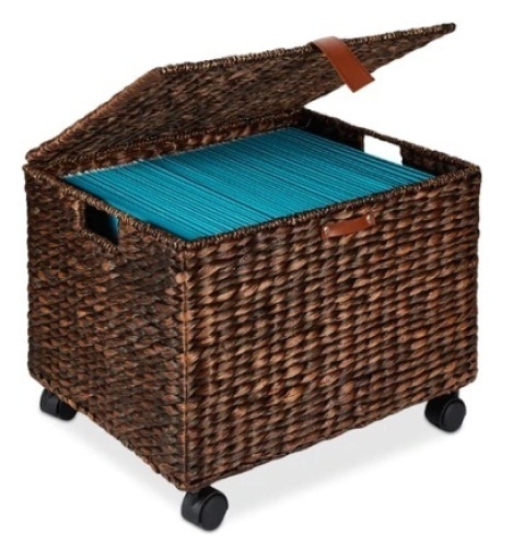 Mobile Water Hyacinth Rolling Filing Cabinet Storage Basket - Lot 363
