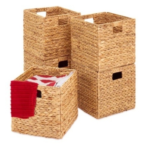 Set of 5 Collapsible Hyacinth Storage Baskets w/ Inserts, 10.5x10.5in, Natural, Appears New - Lot 391