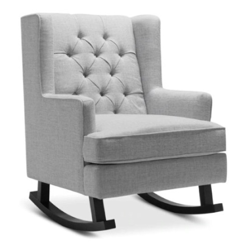Tufted Upholstered Wingback Rocking Chair, Gray - Lot 393