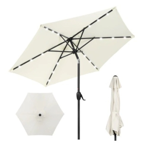 Outdoor Solar Patio Umbrella, 7.5ft, Cream - Lot 395