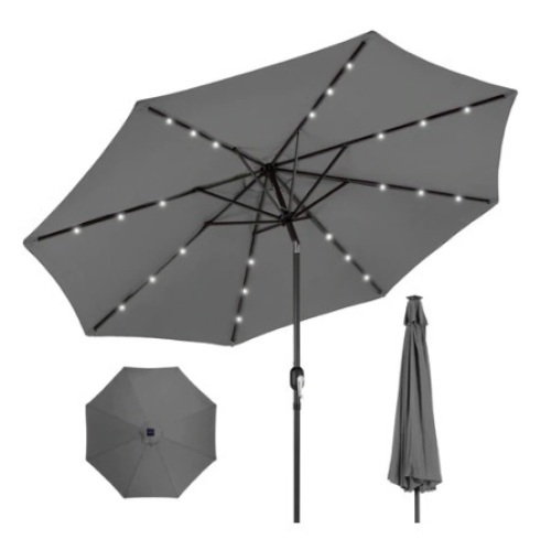 Solar LED Lighted Patio Umbrella,10ft, Gray - Lot 410