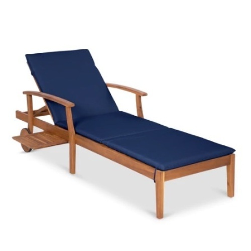 Adjustable Acacia Wood Chaise Lounge Chair w/ Side Table, 79x26in, Navy - Lot 415