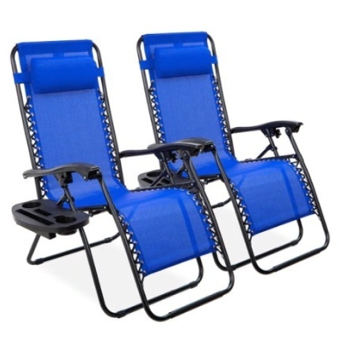 Set of 2 Adjustable Zero Gravity Patio Chair Recliners, Cobalt Blue - Lot 427