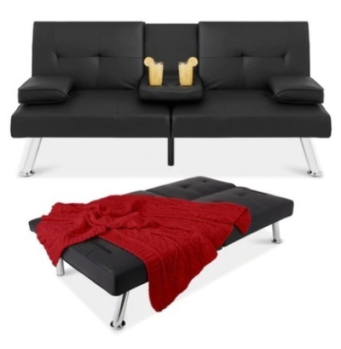 Faux Leather Upholstered Convertible Sofa Bed Futon - Lot 436