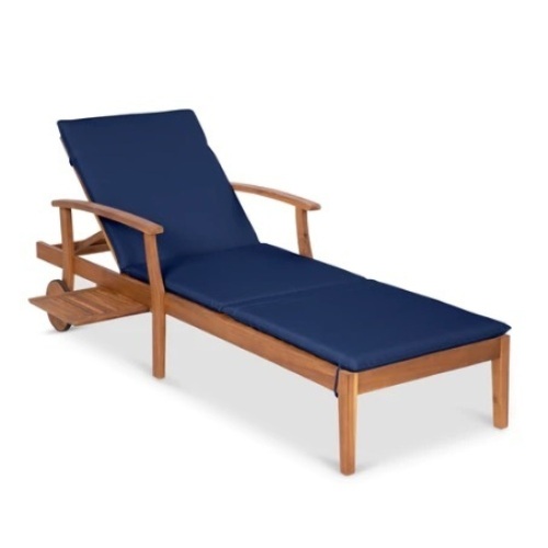 Adjustable Acacia Wood Chaise Lounge Chair, 79x26in,Navy - Lot 455